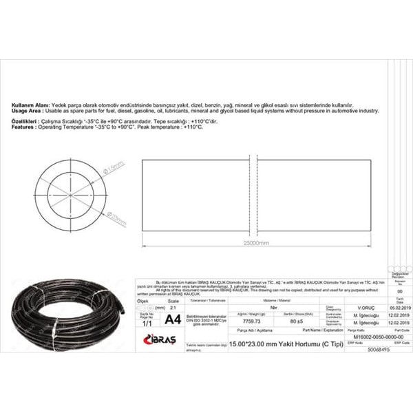 IBRAS 68495 15.0Mm X 23.0Mm Yakıt Hortumu Üniversal C / Tipi