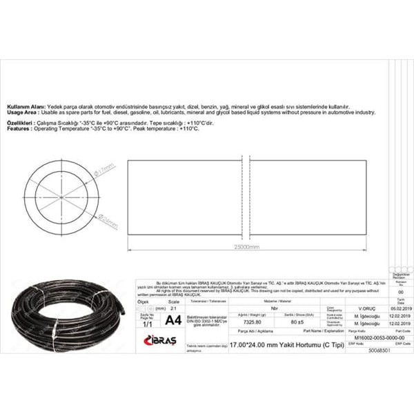 IBRAS 68501 17.0Mm X 24.0Mm Yakıt Hortumu Üniversal C / Tipi
