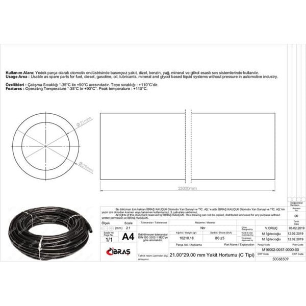 IBRAS 68509 21.0Mm X 29.0Mm Yakıt Hortumu Üniversal C / Tipi