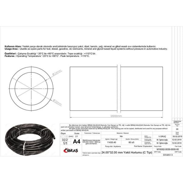 IBRAS 68513 24.0Mm X 32.0Mm Yakıt Hortumu Üniversal C / Tipi 