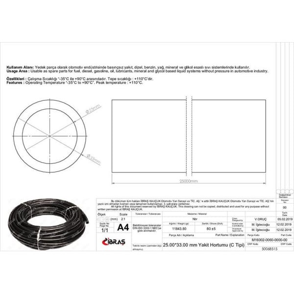 IBRAS 68515 25.0Mm X 33.0Mm Yakıt Hortumu Üniversal C / Tipi