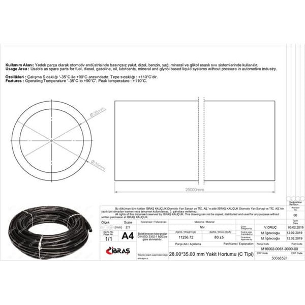 IBRAS 68521 28.0Mm X 35.0Mm Yakıt Hortumu Üniversal C / Tipi