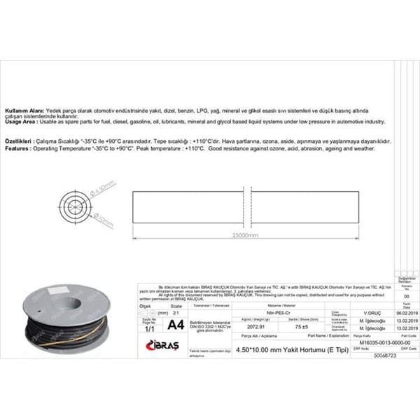 IBRAS 68723 4.5Mm X 10.0Mm Yakıt Hortumu Üniversal E / Tipi