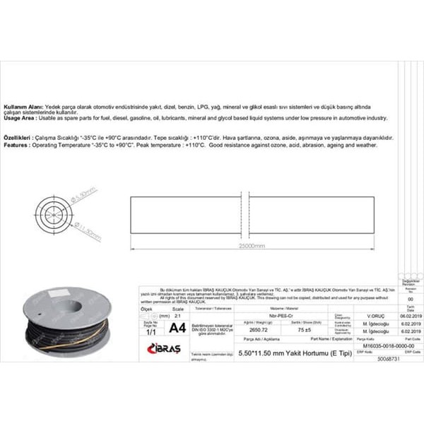 IBRAS 68731 5.5Mm X 11.5Mm Yakıt Hortumu Üniversal E / Tipi