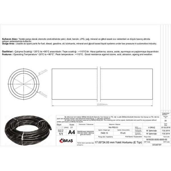 IBRAS 68789 17.0Mm X 24.0Mm Yakıt Hortumu Üniversal E / Tipi