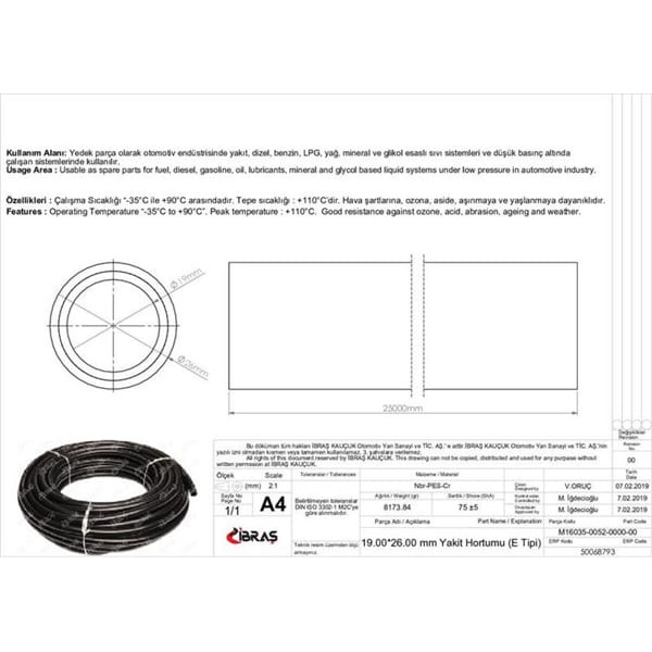 IBRAS 68793 19.0Mm X 26.0Mm Yakıt Hortumu Üniversal E / Tipi