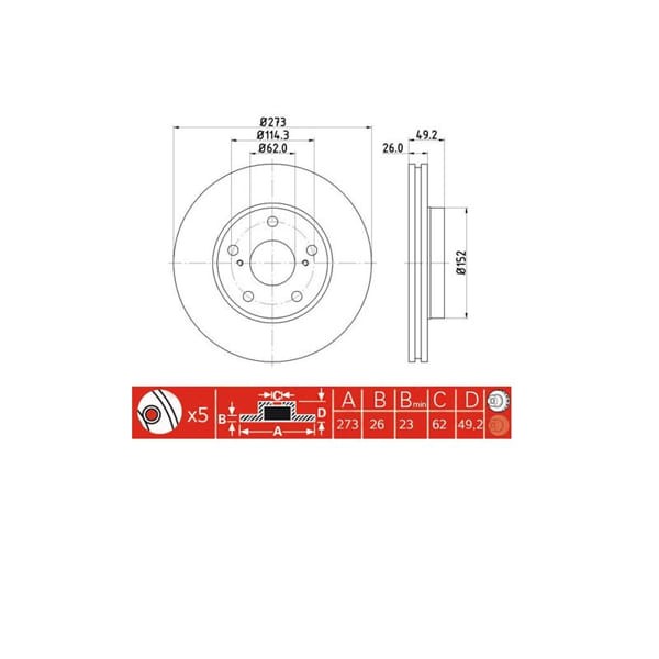 IOTO 10101-30302 Fren Diski Ön 273 Mm. Corolla / Auris 1.4 D4D 2007-