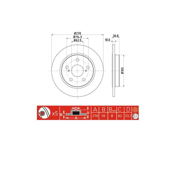IOTO 10101-30303 Fren Diski Arka 270 Mm. Corolla 1.4 D4D 2007- Auris 1.4 D4D 2007- Corolla 2013- Aur