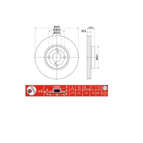 IOTO 10101-30304 Fren Diski Ön 275 Mm. Corolla 1.4 D4D 2002-2006 
