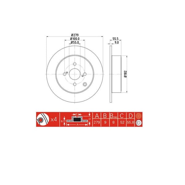 IOTO 10101-30305 Fren Diski Arka 279 Mm. Corolla 1.4 D4D 2002-2006 