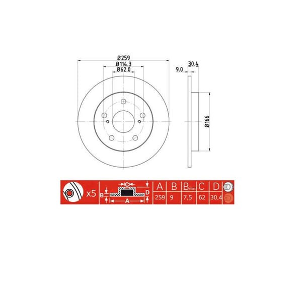 IOTO 10101-30309 Fren Diski Arka 259 Mm. Corolla / Auris 1.4Vvtı/1.6Vvtı 2007- 