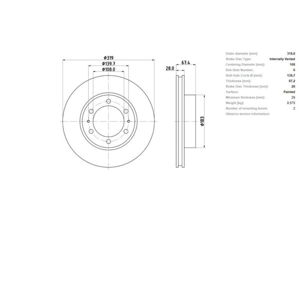 IOTO 10104-30305 Fren Diski Ön 319 Mm. Hilux 2011-2014 / Hilux 2015- 