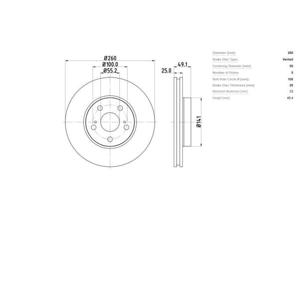 IOTO 10105-30301 Fren Diski Ön 260 Mm. Avensis 2.0 16V 1998-2002 
