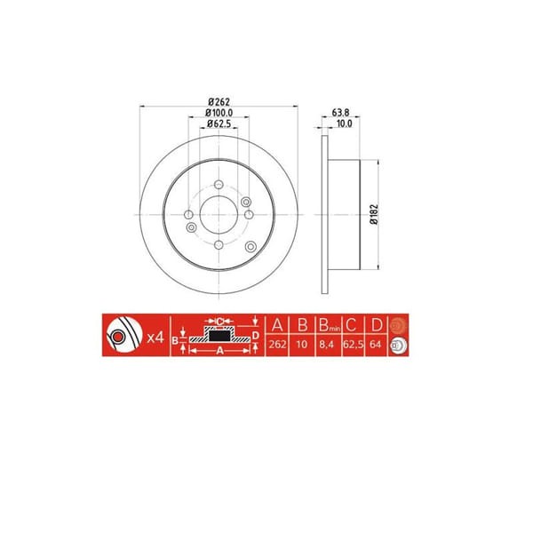 IOTO 10201-30304 Fren Diski Arka 262 Mm. Accent Era 2005- Getz 2002- Rio 2005- I20 1.4 16V/1.4 CRDI