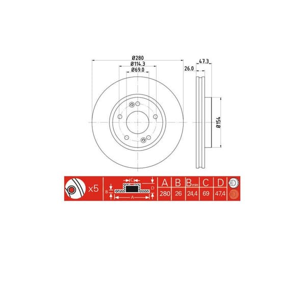 IOTO 10207-30301 Fren Diski Ön 280 Mm. Tucson 2004- Sportage 2004- I30 2007- Ceed 2008- Ix20 2011- 