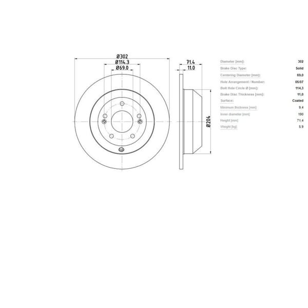 IOTO 10211-30302 Fren Diski Arka 302 Mm. Santa Fe 2.2 CRDI 209- Sorento 2.2 CRDI 2009- 