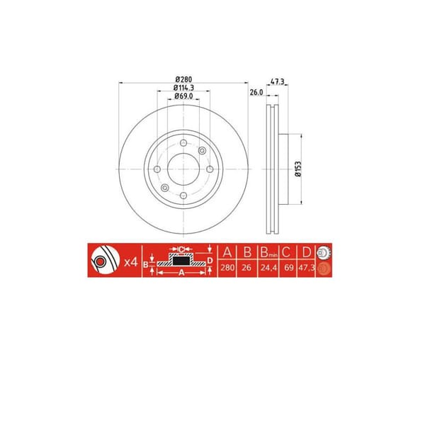 IOTO 10212-30302 Fren Diski Ön 280 Mm. Elantra 2004-2006 Sonata 2001-2004