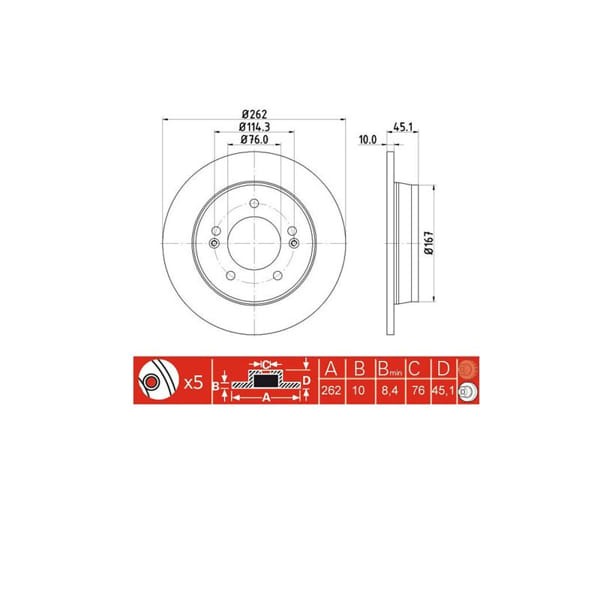 IOTO 10212-30303 Fren Diski Arka 262 Mm. Elantra 2011- I30 2012- Ceed 2012-