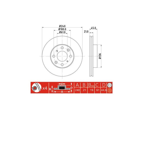 IOTO 10301-30301 Fren Diski Ön 240 Mm. Civic 1992-1995 Civic 1.4 16V 1996-2000 