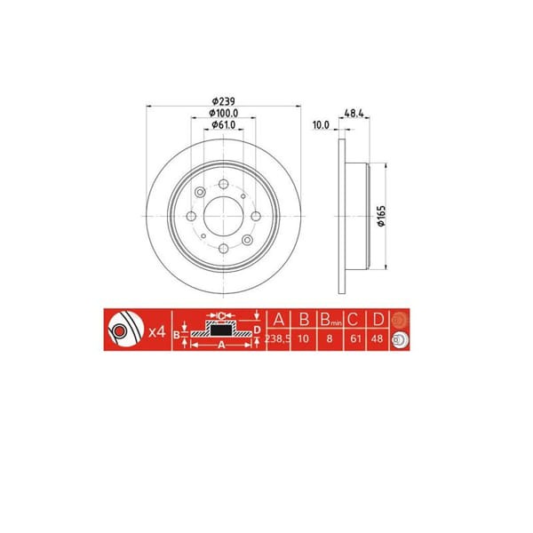 IOTO 10301-30304 Fren Diski Arka 239 Mm. Civic 1992-2000 Crx 1992-1998