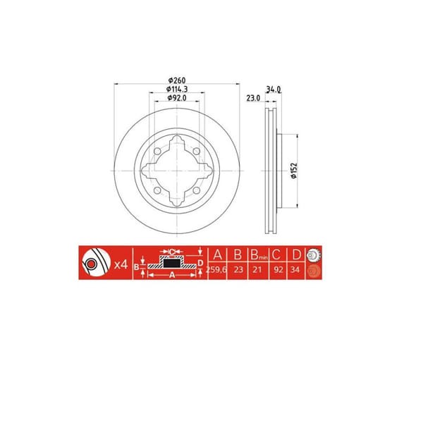 IOTO 10305-30301 Fren Diski Ön 260 Mm. Accord 1990-1993 600 Serisi 1994-1999