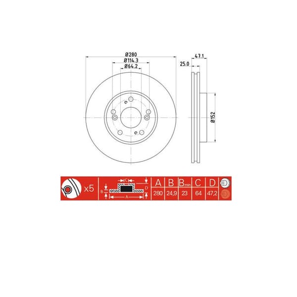 IOTO 10305-30304 Fren Diski Ön 280 Mm. Civic 1.6 2006- Cr-V 2002-2006 