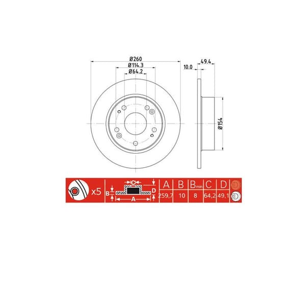 IOTO 10305-30305 Fren Diski Arka 260 Mm. Accord 2003- 