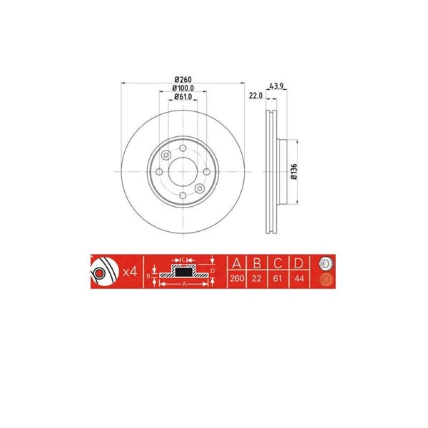 IOTO 10402-30302 Ön Fren Aynası 260 Mm. Micra 2003- Note 2006- CLIO III 2005- Megane II 2002- Logan 