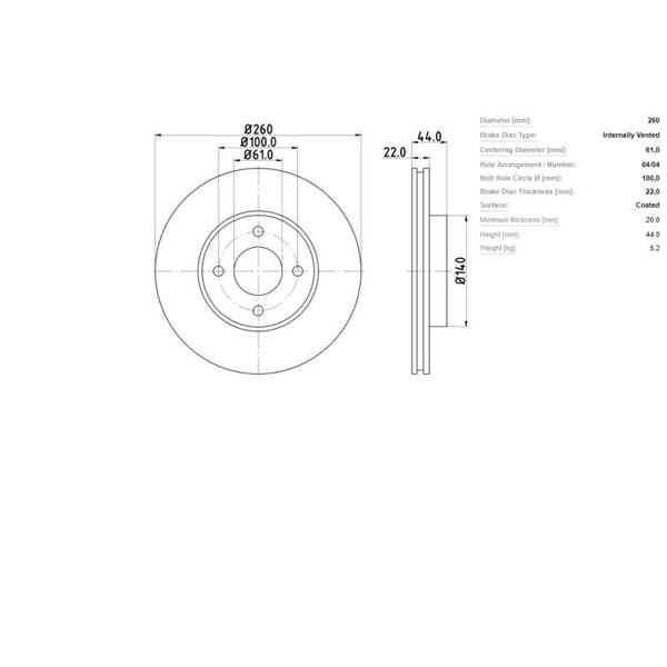 IOTO 10402-30303 Fren Diski Ön 260 Mm. Micra K13 1.2 2010- Note 2013-