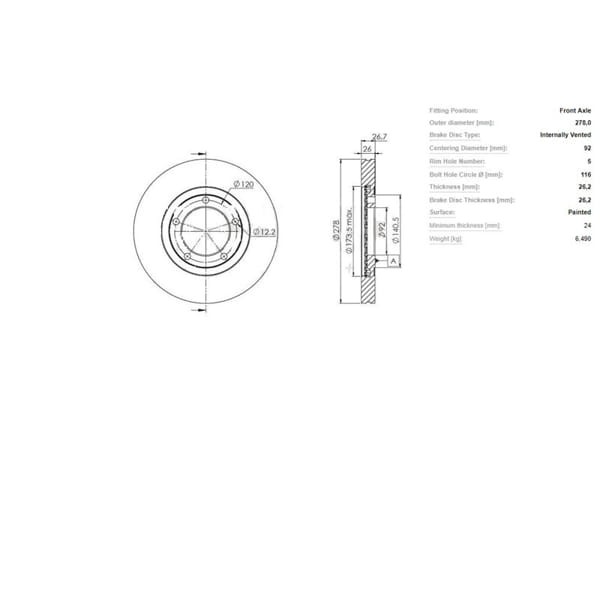 IOTO 10502-30303 Ön Fren Aynası 278Mm Bongo K2900 08- 