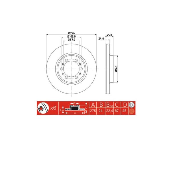 IOTO 10602-30304 Fren Diski Ön 276 Mm. L200 4Wd K74T 1996-2006 Pajero 1990-