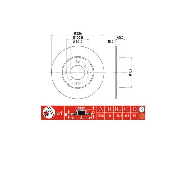 IOTO 10606-30301 Fren Diski Ön 236 Mm. Carisma 1.6 16V 1996-1999 