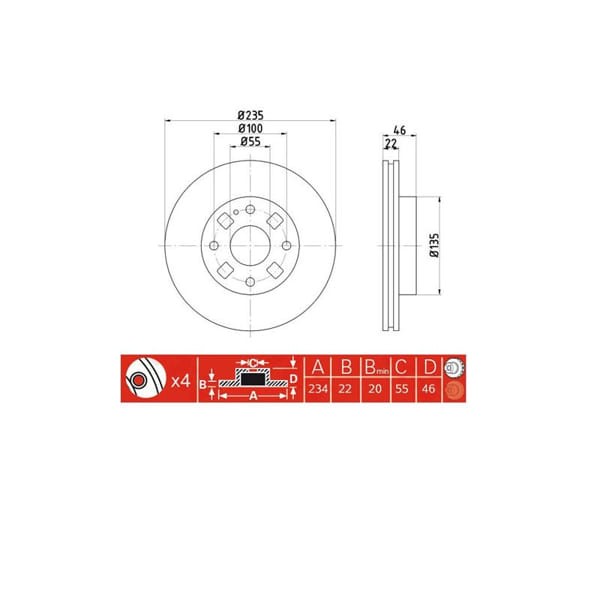 IOTO 10801-30303 Fren Diski Ön 235 Mm. 323 1.5 16V 1998-2004