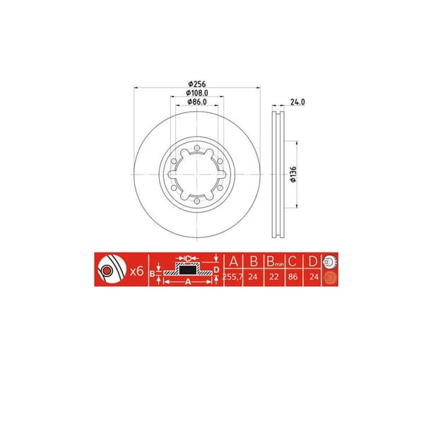 IOTO 10804-30302 Fren Diski Ön 255.7 Mm. Mazda B2500 1999- 2Wd Ford Ranger 1999- 2Wd 