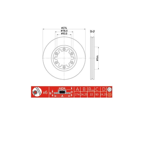 IOTO 10804-30303 Fren Diski Ön 274 Mm. Mazda B2500 1999- 4Wd Ford Ranger 1999- 4Wd