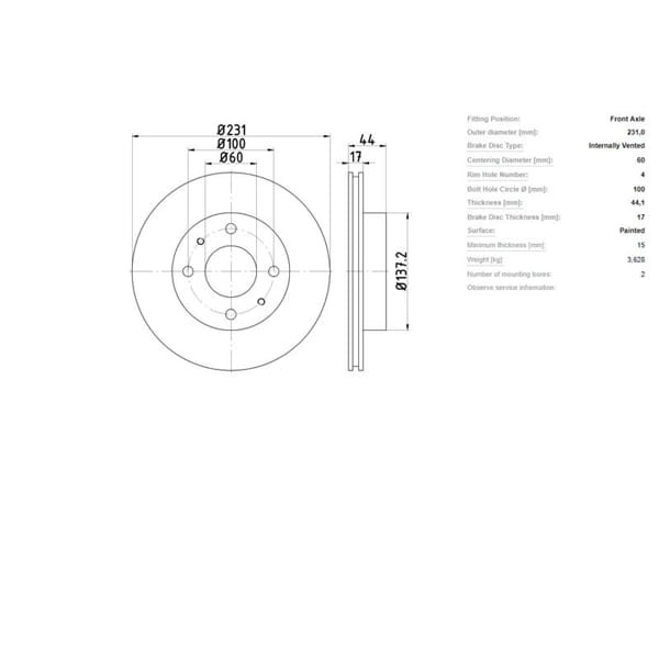 IOTO 10904-30301 Fren Diski Ön 231 Mm. Carry 1999-