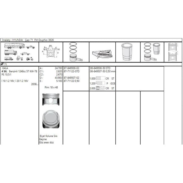 GOETZE ISS 14-11500-0 Gömlek İ20 1.2 Std