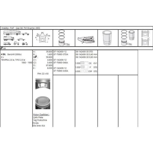 GOETZE ISS 61424003G Segman Std Tempra 2.0Ie 16V 84.00Mm 