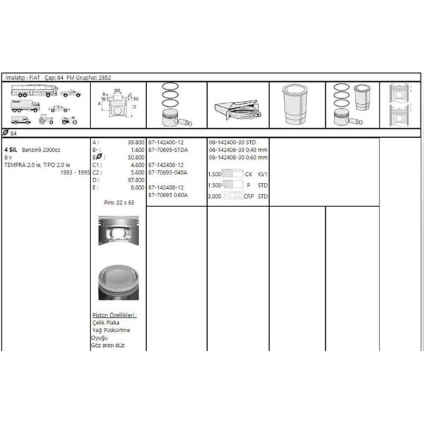 GOETZE ISS 61424063G Segman 0.40 Tempra 2.0Ie 16V 84Mm