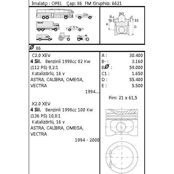 GOETZE ISS 8771665STD000G Piston Segman Std Astra Vectra 2.0 16V Xev Ne 86.00Mm
