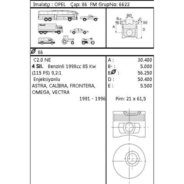 GOETZE ISS 8771693STD000G Piston Segman Std Astra Vectra 2.0Ie 8V Ne 21 Pim 86.00Mm