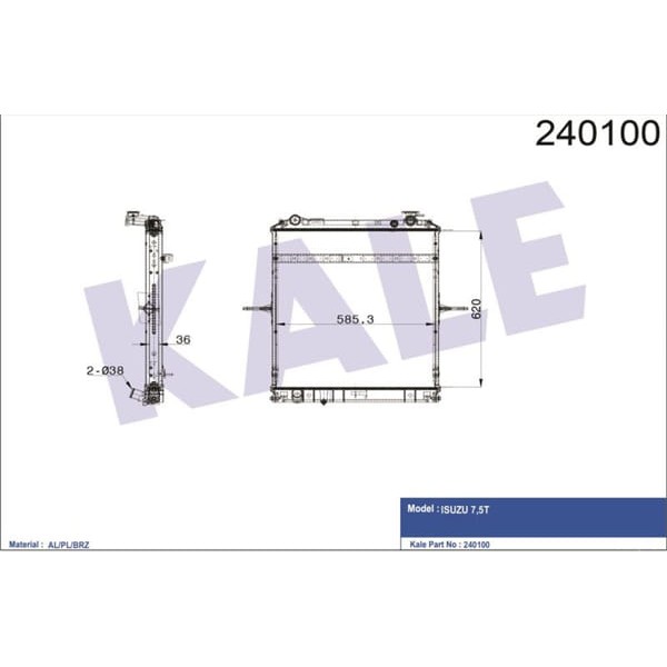 KALE OTO Radyatör 0020101AB Su Radyatörü Isuzu Otobus Kampon 7.5T 1 Sıra