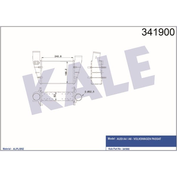 KALE OTO Radyatör 341900 Turbo Radyatörü Passat B5 96- 1.8T 1.9 TDI / A4 97- A6 97- 240.8X166.2X67