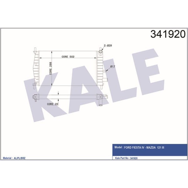 KALE OTO Radyatör 341920 Su Radyatörü Fiesta 95- Brazıng