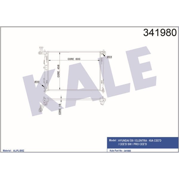 KALE OTO Radyatör 341980 Radyatör İ30 Elantra Kia Ceed Al-Pl-Brz