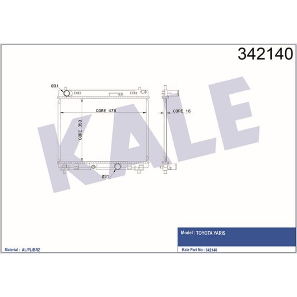 KALE OTO Radyatör 342140 Radyatör Toyota Yaris Al-Pl-Brz 