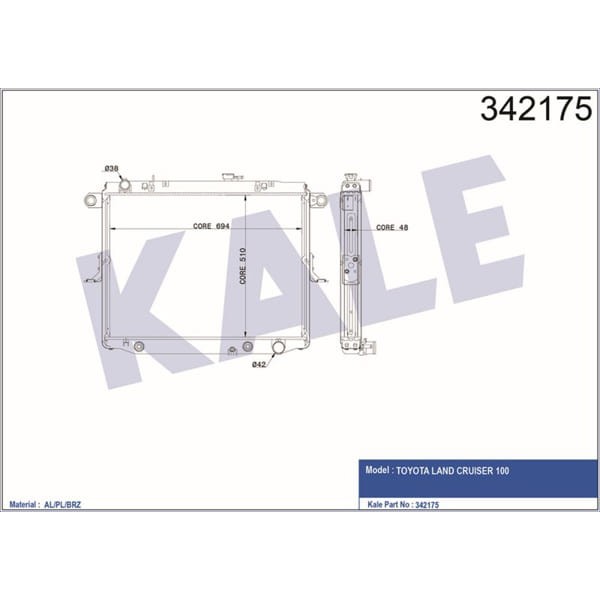 KALE OTO Radyatör 342175 Radyatör Toyota Land Cruiser 100 Al-Pl-Brz
