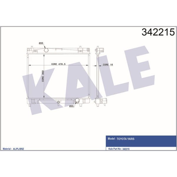 KALE OTO Radyatör 342215 Radyatör Yaris Al-Pl-Brz
