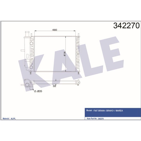 KALE OTO Radyatör 342270 Su Radyatörü Marea 96-99 Brava 95-98 1.4 12V 1.6 16V Mt Nac Bravo I 95-98 