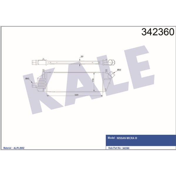KALE OTO Radyatör 342360 Turbo Radyatörü Nissan Micra III Al-Pl-Brz 